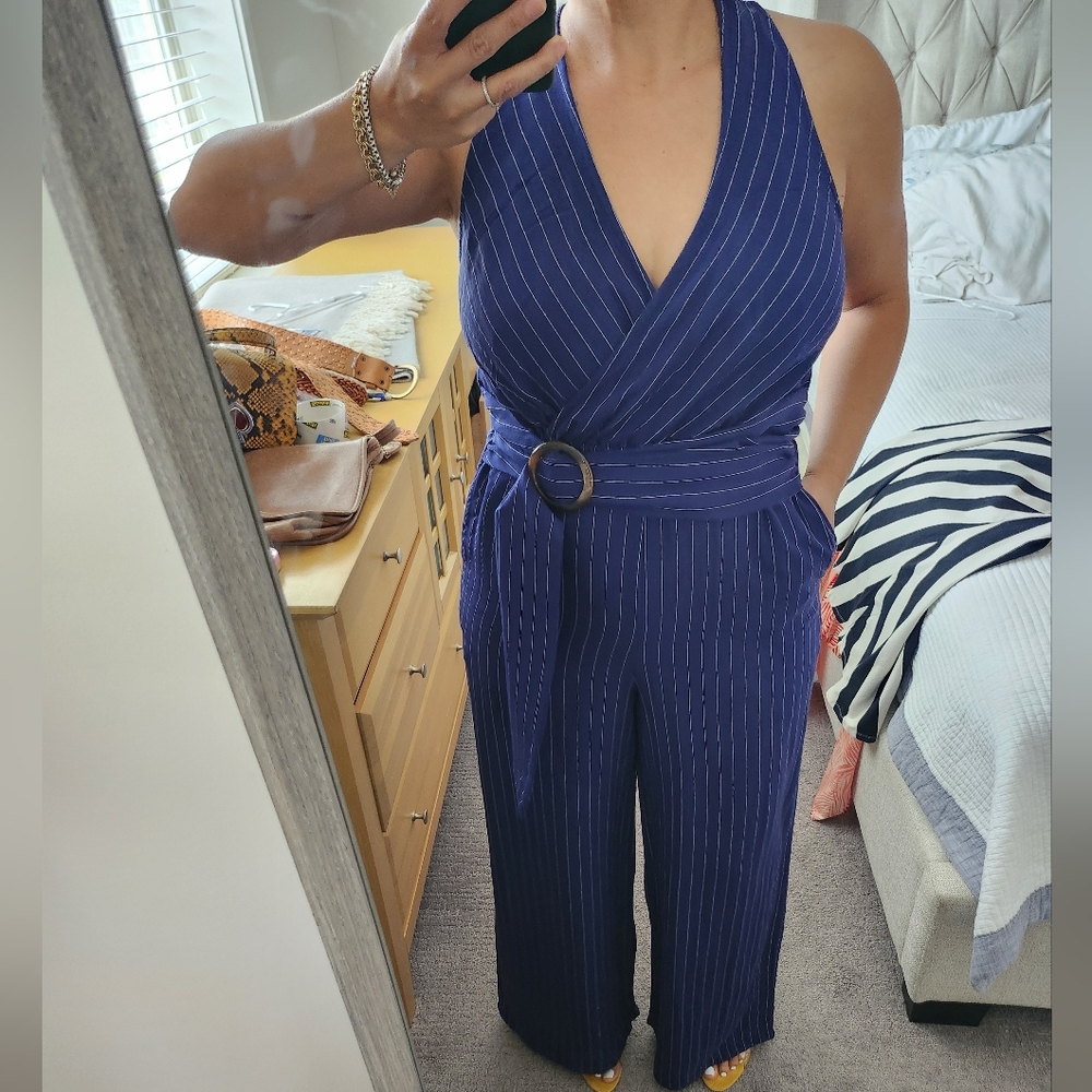 Nacy Blue Striped Pants Romper